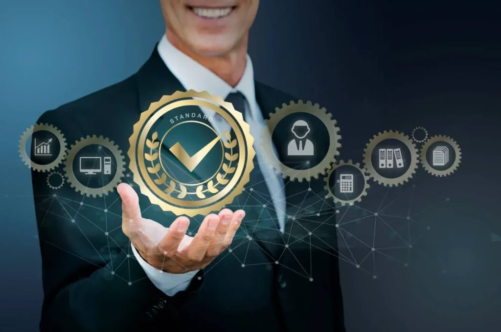 Quality assurance certification badge in business concept
